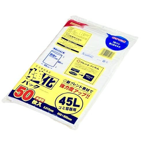 大日産業 強化パック 45L ごみ袋 0.015×650×800mm 50枚 半透明 薄くて 強い ブレンドフィルム