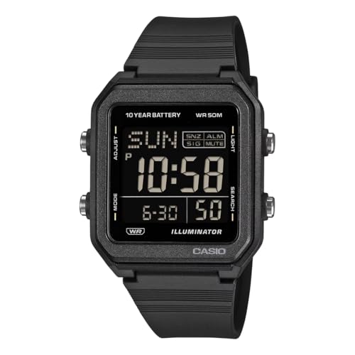 CASIO デジタル腕時計 W-221H ブラック樹脂バンド 50M防水 10年電池 イルミネーター表示 男女兼用