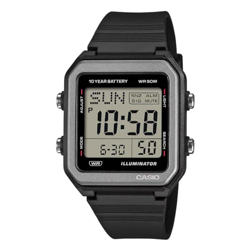 CASIO デジタル腕時計、ブラック樹脂ストラップ、防水50M、10年バッテリー、イルミネーター、W-221H-1AVDF
