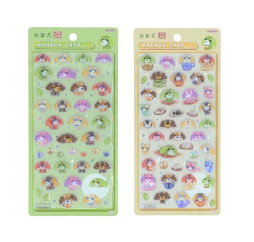 サンスター文具(Sun-Star Stationery) お茶犬 ボンボンドロップシール みんな・たべもの 2個セット PVC製 W95×H170×D5mm S8816026 S8816034