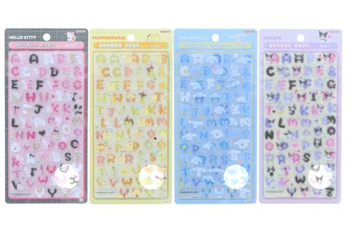 ボンボンドロップシール サンリオ もじ 【4個セット】 ハローキティ クール・ポムポムプリン・シナモロール・クロミ PVC S8815550 S8815585 S8815593 S8815607