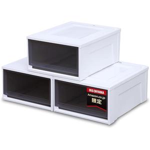 【Amazon.co.jp限定】【3個セット】アイリスオーヤマ 収納ケース ブラックカラー 引き出し クローゼット 圧倒的高コスパ 衣替え ウォークインクローゼット 衣装ケース チェスト 日本製 幅39×奥行50×高さ23.2cm ホワイト/クリアブラック BC-L